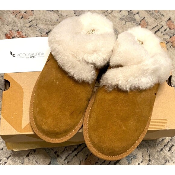 UGG Koolaburra Sheepskin Slide Slippers Women's 9 MILO Chestnut Brown Suede Soft - Picture 2 of 13
